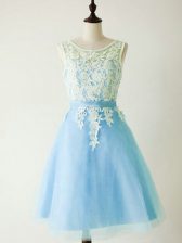  Light Blue Scoop Neckline Lace Quinceanera Court Dresses Sleeveless Lace Up