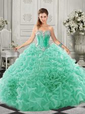 Ideal Beading and Ruffles Sweet 16 Dress Apple Green Lace Up Sleeveless Court Train