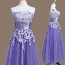 Noble Tulle Sleeveless Tea Length Dama Dress and Appliques