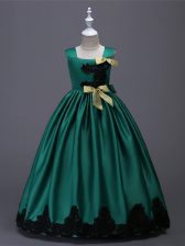 Attractive Square Sleeveless Zipper Little Girl Pageant Dress Dark Green Taffeta
