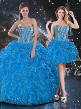  Baby Blue Lace Up Sweet 16 Dress Beading and Ruffles Sleeveless Floor Length