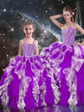  Sleeveless Floor Length Beading and Ruffles Lace Up Quince Ball Gowns with Multi-color