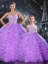 Pretty Floor Length Ball Gowns Sleeveless Lavender Quinceanera Dress Lace Up