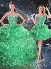 Vintage Sweetheart Sleeveless Lace Up 15 Quinceanera Dress Green Organza