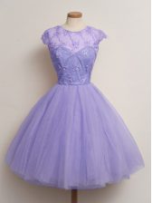 Custom Designed Cap Sleeves Lace Up Knee Length Lace Vestidos de Damas