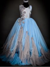 Lovely Sleeveless Backless Floor Length Sequins and Hand Made Flower Kids Pageant Dress