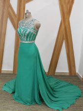 Stylish Watteau Train Empire Homecoming Dress Turquoise Scoop Chiffon Sleeveless Side Zipper