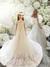  Half Sleeves Tulle Court Train Clasp Handle Flower Girl Dresses for Less in White with Lace