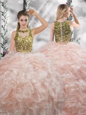 Amazing Peach Zipper Scoop Beading and Ruffles Sweet 16 Dresses Organza Sleeveless