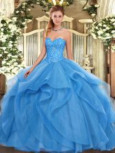 Best Selling Floor Length Baby Blue Quinceanera Dress Sweetheart Sleeveless Lace Up