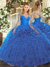  Long Sleeves Lace and Ruffles Lace Up Quinceanera Gowns