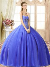  Blue Sweetheart Lace Up Beading 15th Birthday Dress Sleeveless