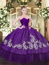  Embroidery Quince Ball Gowns Purple Zipper Sleeveless Floor Length