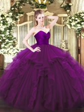  Floor Length Zipper 15th Birthday Dress Purple for Military Ball and Sweet 16 and Quinceanera with Ruffles