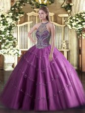 Best Selling Lilac Sleeveless Floor Length Beading Lace Up Sweet 16 Quinceanera Dress