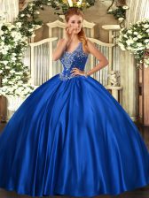  Straps Sleeveless Lace Up 15 Quinceanera Dress Royal Blue Satin