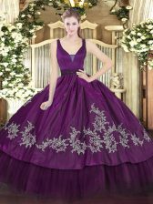 Chic Straps Sleeveless Zipper Quince Ball Gowns Purple Organza and Taffeta