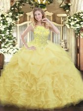  Floor Length Yellow Sweet 16 Dress Scoop Sleeveless Zipper