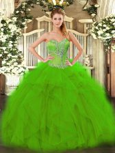  Sweetheart Sleeveless Sweet 16 Dress Floor Length Beading and Ruffles Green Organza