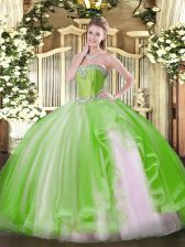  Ball Gowns Vestidos de Quinceanera Yellow Green Sweetheart Tulle Sleeveless Floor Length Lace Up