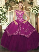 High End Scoop Cap Sleeves Lace Up Sweet 16 Dress Purple Satin and Tulle