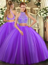 Pretty Halter Top Sleeveless Criss Cross 15 Quinceanera Dress Lavender Tulle