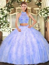  Lavender Sleeveless Floor Length Ruffles Criss Cross Sweet 16 Dress