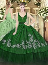  Straps Sleeveless Organza and Taffeta Quinceanera Dresses Beading and Embroidery Zipper