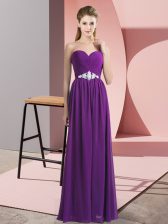 Unique Sweetheart Sleeveless Prom Dresses Floor Length Beading Purple Chiffon