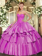  Organza and Taffeta Sweetheart Sleeveless Lace Up Beading and Ruffled Layers Sweet 16 Dresses in Lilac
