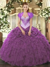Customized Sweetheart Sleeveless Lace Up Quinceanera Dress Eggplant Purple Organza