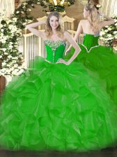  Green Sleeveless Beading and Ruffles Floor Length 15th Birthday Dress