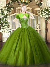  Olive Green Sweetheart Neckline Beading Quinceanera Gown Sleeveless Lace Up