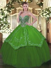  Green Vestidos de Quinceanera Military Ball and Sweet 16 and Quinceanera with Beading and Embroidery Sweetheart Sleeveless Lace Up