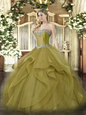 Wonderful Sweetheart Sleeveless Tulle 15th Birthday Dress Beading and Ruffles Lace Up