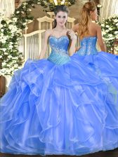  Baby Blue Sleeveless Organza Lace Up Quinceanera Gowns for Military Ball and Sweet 16 and Quinceanera