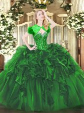 Dazzling Floor Length Ball Gowns Sleeveless Green 15th Birthday Dress Lace Up