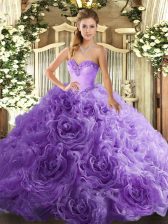  Floor Length Lace Up Quinceanera Dresses Lavender for Military Ball and Sweet 16 and Quinceanera with Beading