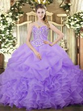 Customized Organza Sleeveless Floor Length Quinceanera Dresses and Beading and Ruffles and Pick Ups