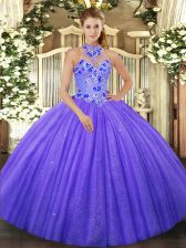 Smart Purple Halter Top Lace Up Beading and Embroidery Vestidos de Quinceanera Sleeveless