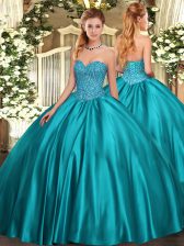 Popular Sweetheart Sleeveless Satin Ball Gown Prom Dress Beading Lace Up