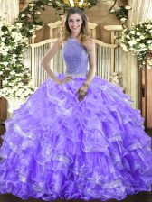 Sexy Lavender Sleeveless Beading and Ruffled Layers Floor Length Vestidos de Quinceanera