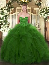 Shining Ball Gowns Sweet 16 Dress Green Sweetheart Tulle Sleeveless Floor Length Lace Up