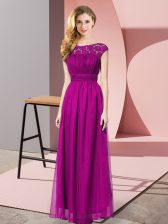  Floor Length Fuchsia Homecoming Dress Scoop Sleeveless Zipper