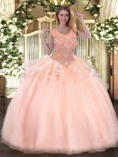 Adorable Peach Sleeveless Beading Floor Length 15 Quinceanera Dress