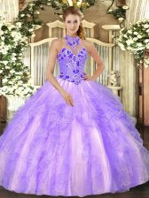 Spectacular Floor Length Ball Gowns Sleeveless Lavender Quinceanera Gowns Lace Up