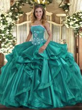  Organza Sleeveless Floor Length Ball Gown Prom Dress and Beading and Ruffles