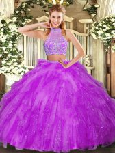  Sleeveless Criss Cross Floor Length Beading and Ruffles Quinceanera Gown