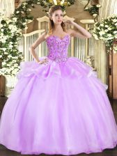 On Sale Floor Length Ball Gowns Sleeveless Lilac 15th Birthday Dress Lace Up