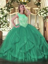 Colorful Sleeveless Floor Length Beading and Ruffles Lace Up Sweet 16 Dress with Turquoise